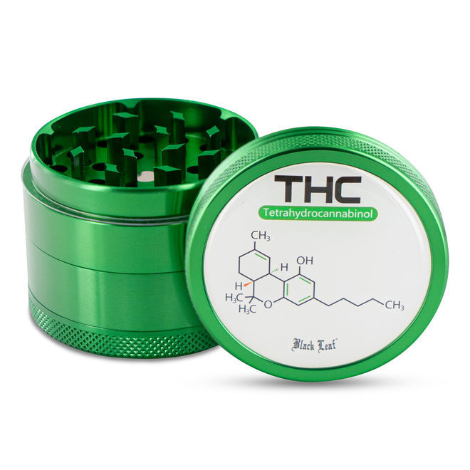 Grinder in metallo Black Leaf THC (4 parti) - Zamnesia